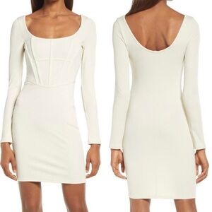 NWT Floret Studios Cream Ivory Corset Long Sleeve Bodycon Mini Dress